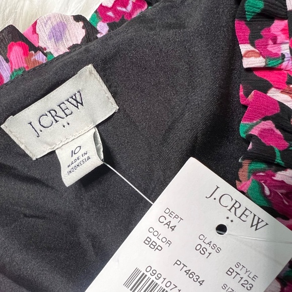 Preppy [J. Crew] Black & Pink Floral V-Neck NWT Ruffle Midi Dress + Pockets | 10 - Picture 4 of 16